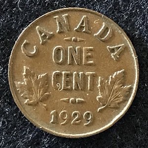 1929 low 9 Canada one cent