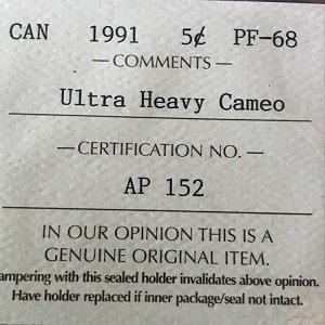 1991 UHC ICCS PF68 5 cents Canada