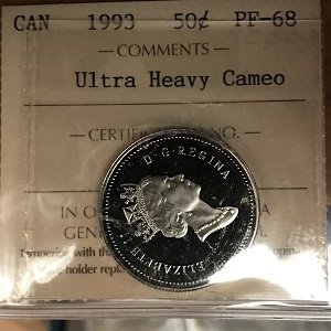 Canada 50 Cents 1993 Ultra Heavy Cameo ICCS PF68