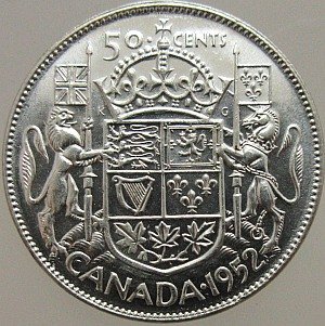 1952 Canadian Fifty Cents Silver Coin